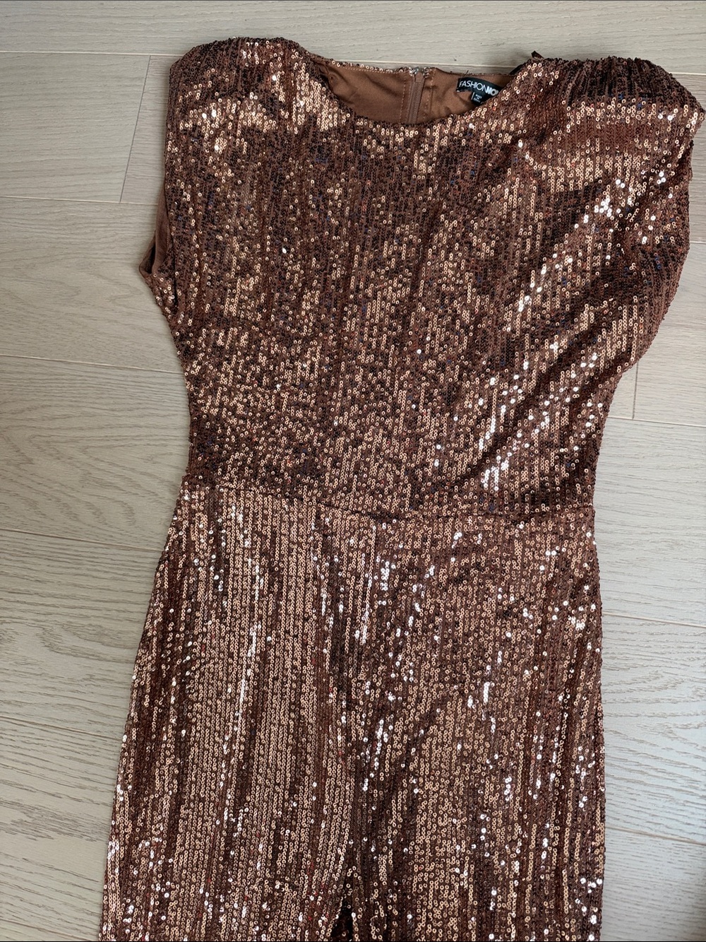 Fashion Nova Rose Gold Sequin Jumpsuit